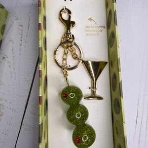 Piper K Olive Martini Keychain / Bag Charm – NIB Glitter Glass Stones